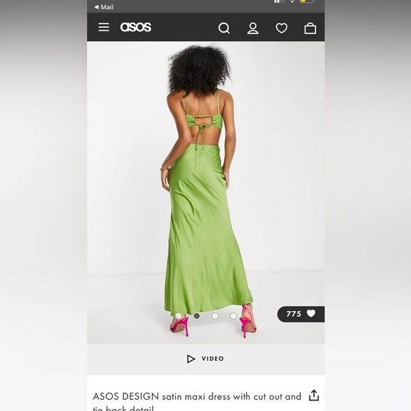 ASOS DESIGN satin maxi dress with cut out and tie back detail size 4 - Picture 2 of 6